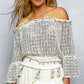Off Shoulder Raw Linen Top with Seashells