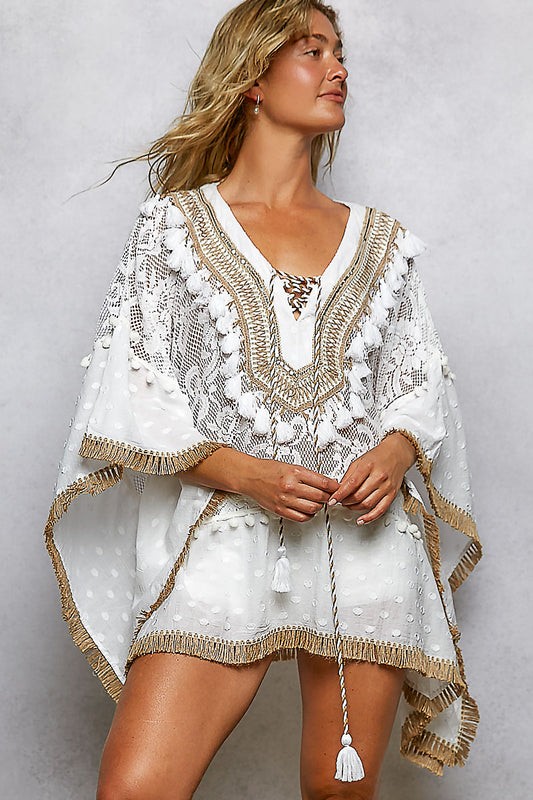 White & Beige Lace Top