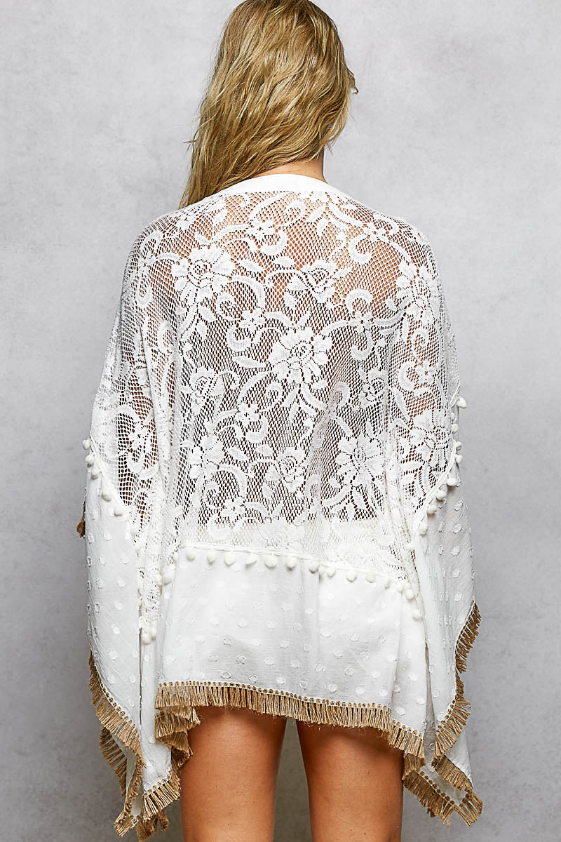 White & Beige Lace Top