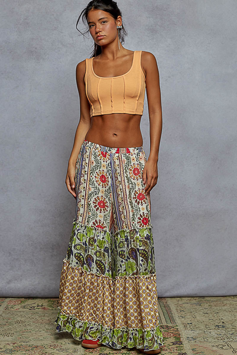 Pattern Print Wide Leg Pants