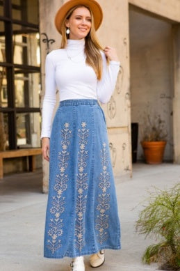 Embroidered Denim Skirt