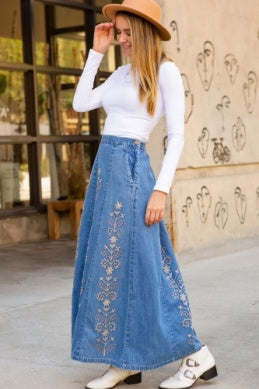Embroidered Denim Skirt