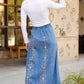 Embroidered Denim Skirt