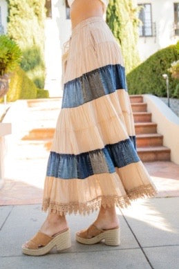Natural & Denim Maxi Skirt