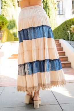 Natural & Denim Maxi Skirt