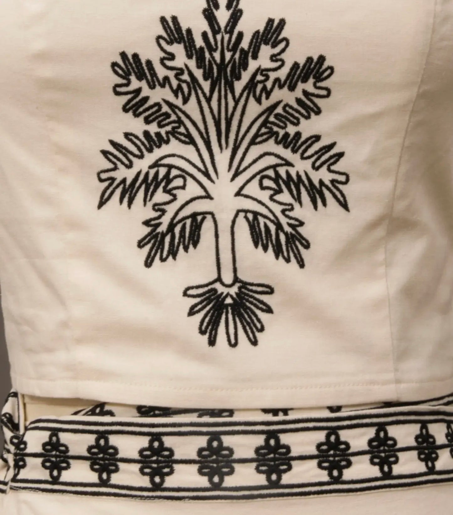 Cream & Black Embroidered Skirt Set