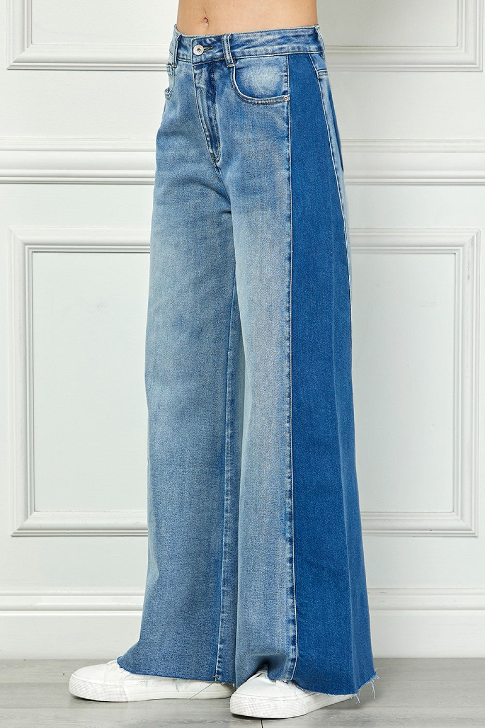 Two-Tone Wide Leg Jeans