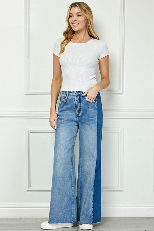 Two-Tone Wide Leg Jeans