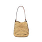 Raffia Handbag with Faux Leather Detail