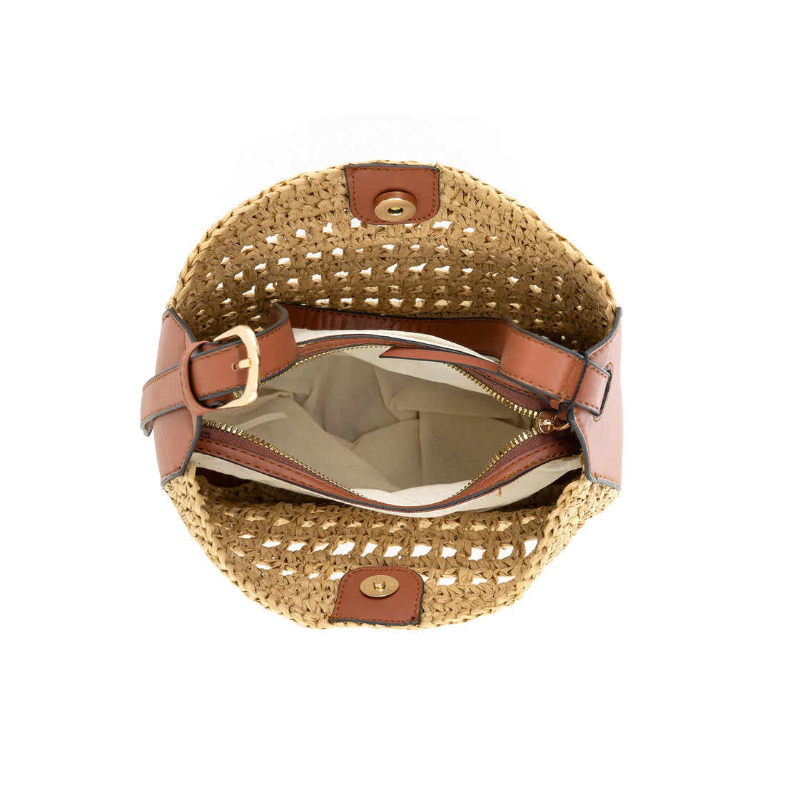 Raffia Handbag with Faux Leather Detail