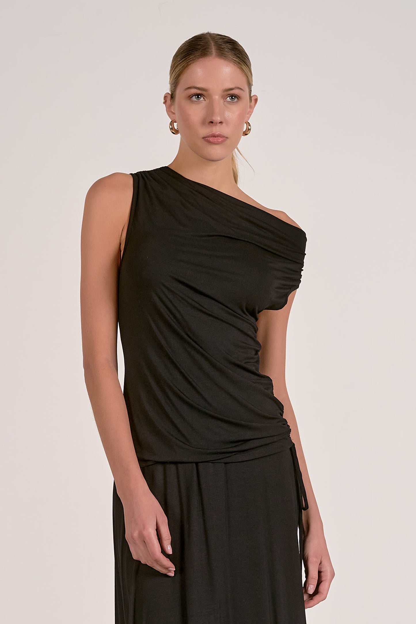 Black T-Shirt with Rouching on Side