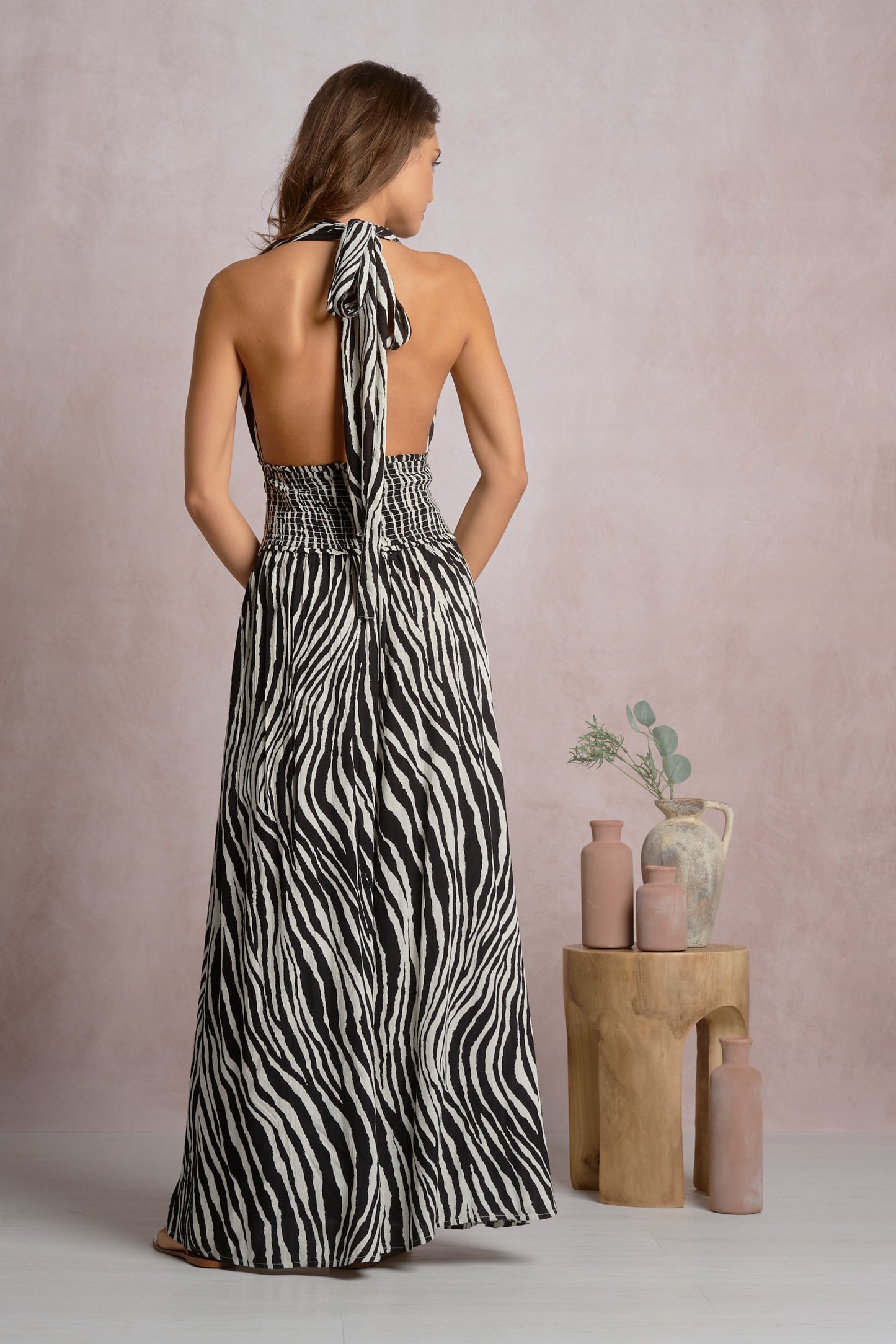 Black & White Zebra Print Halter Dress