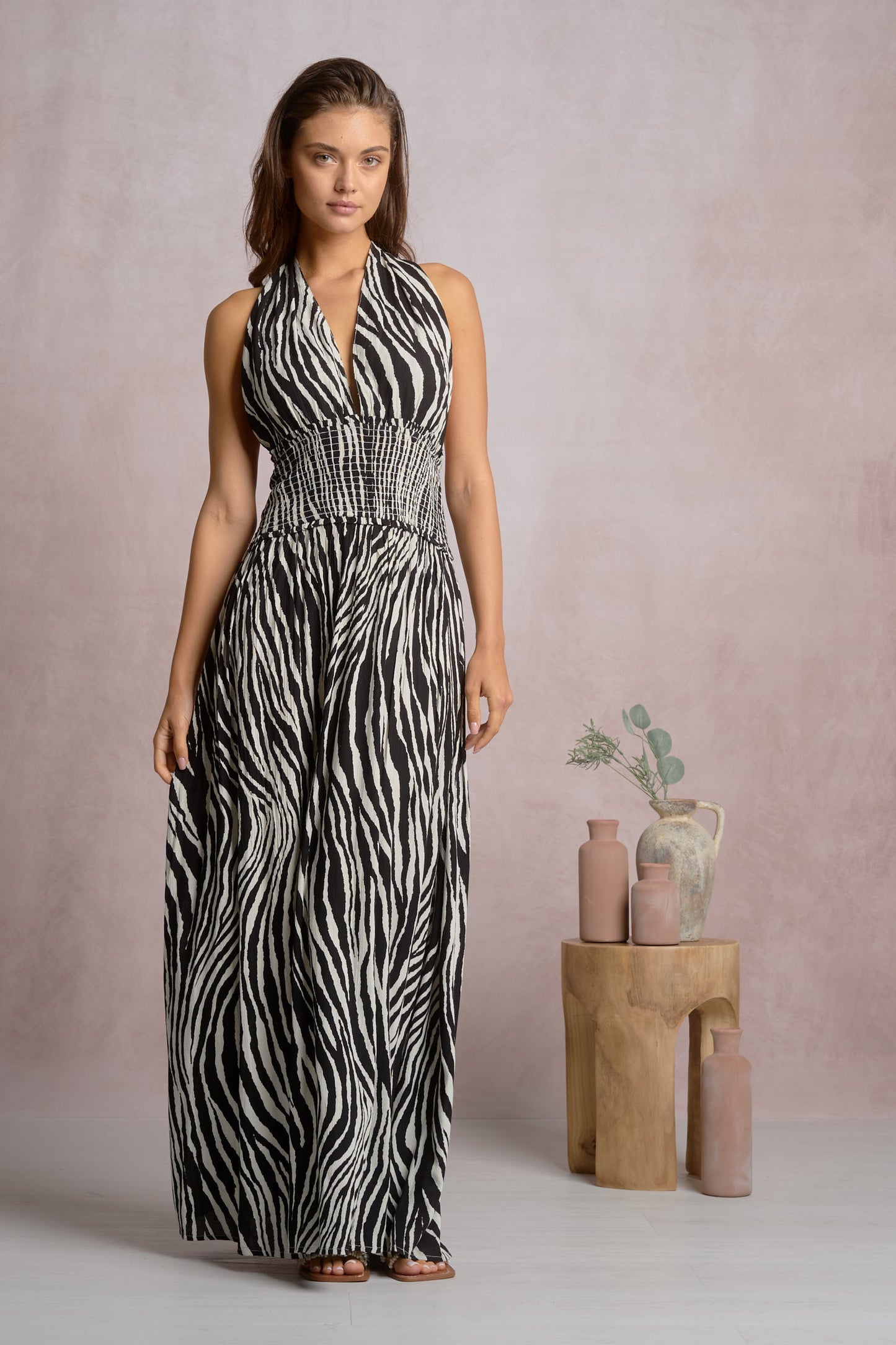 Black & White Zebra Print Halter Dress