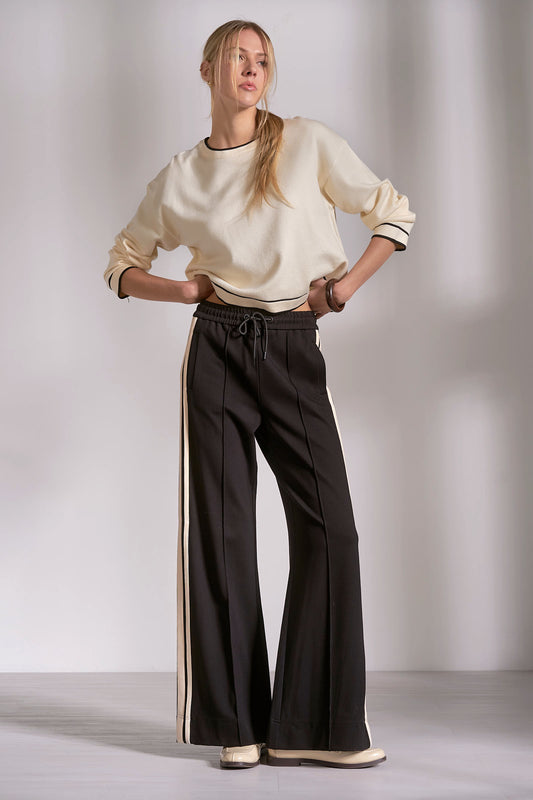 Black Track Pant With Cream Stripe