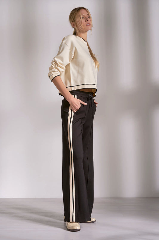 Black Track Pant With Cream Stripe