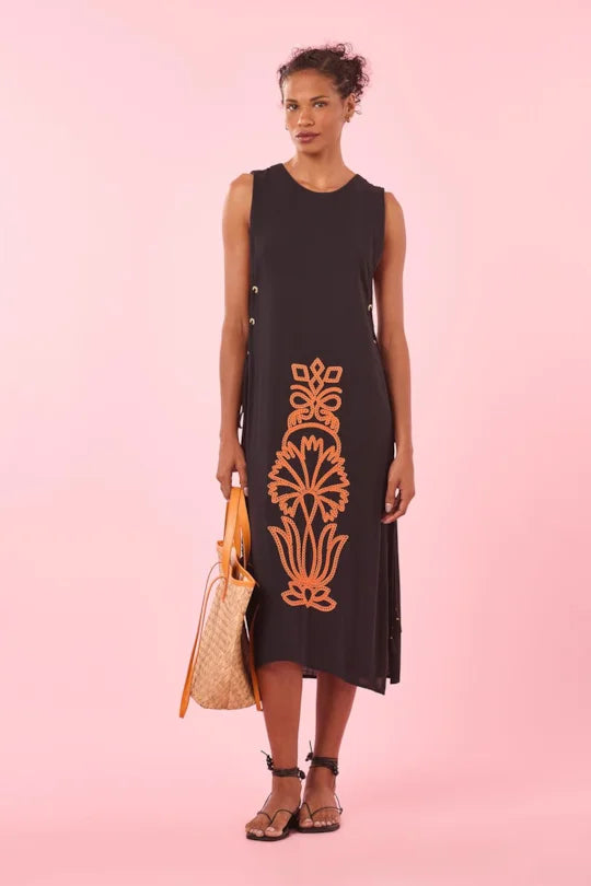 Black Dress with Orange Embroidery