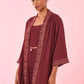 Burgundy Embroidered Linen Kimono