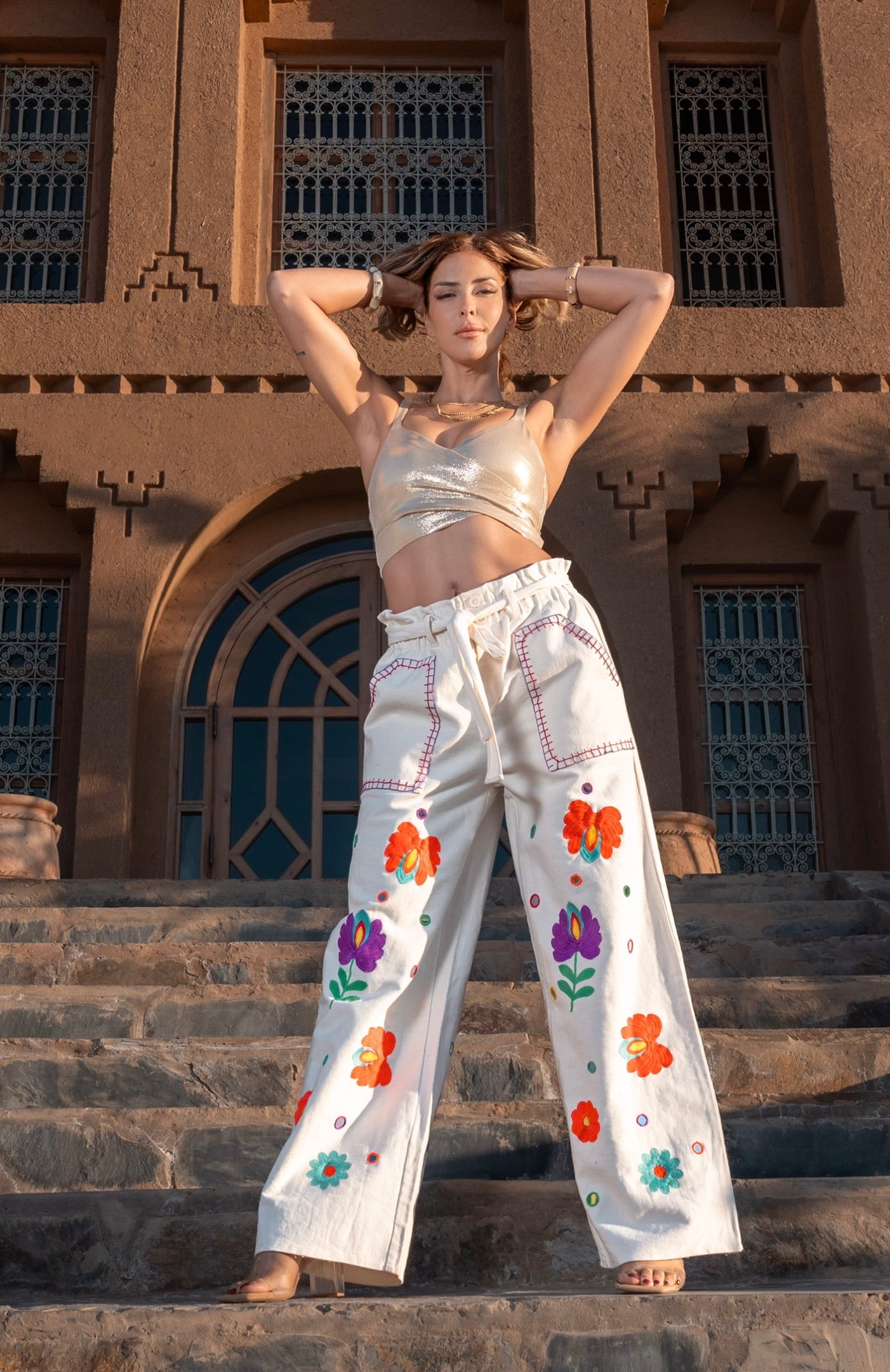 Embroidered White Jeans