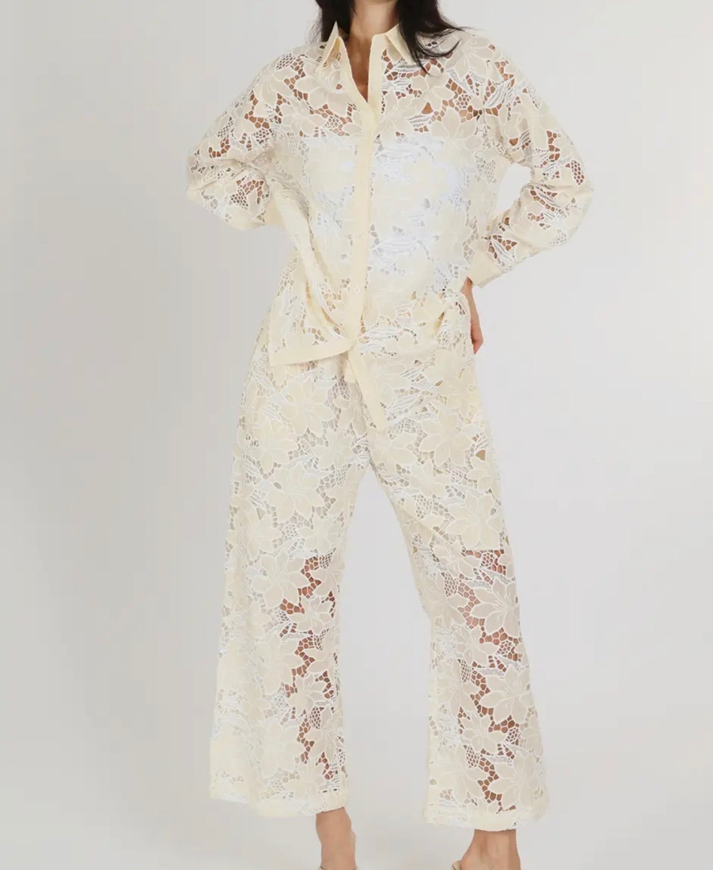 Butter & White Embroidered Pants
