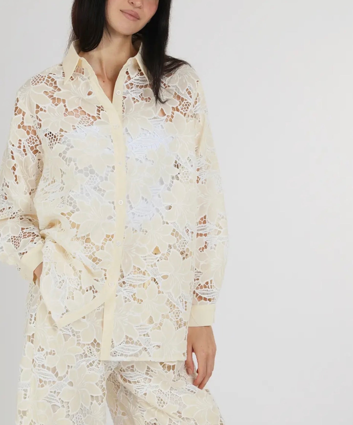 Butter & White Embroidered Button Up Shirt