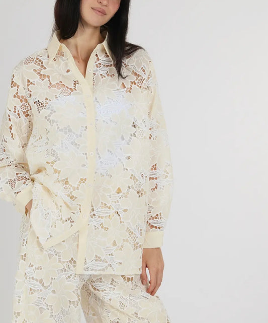 Butter & White Embroidered Button Up Shirt