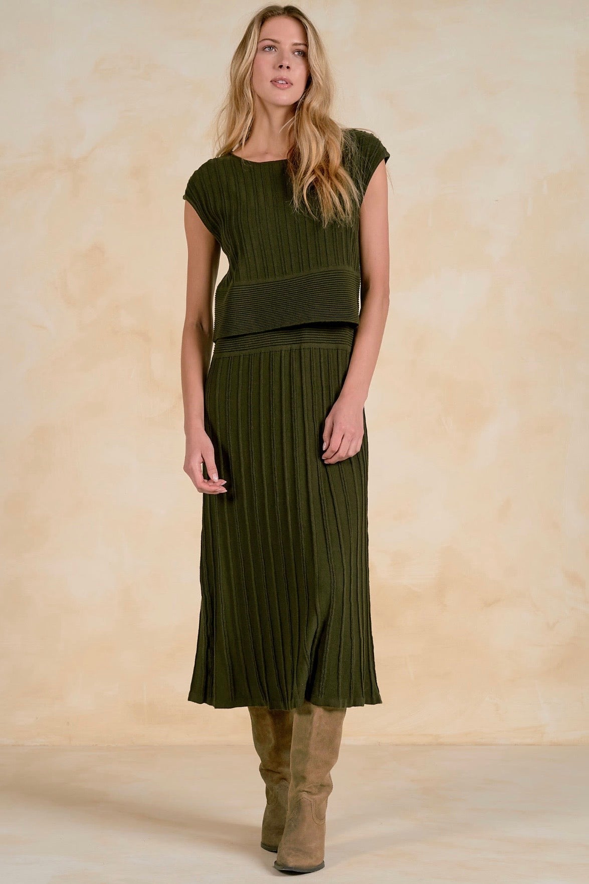 Olive Knit 2 Piece Dress