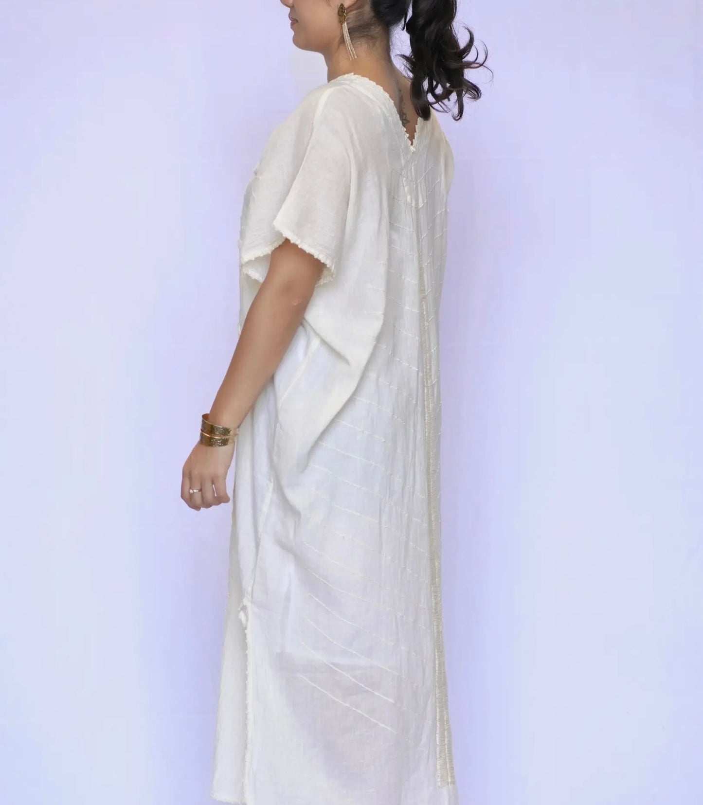 Ivory Cut Out Cotton Kaftan Dress
