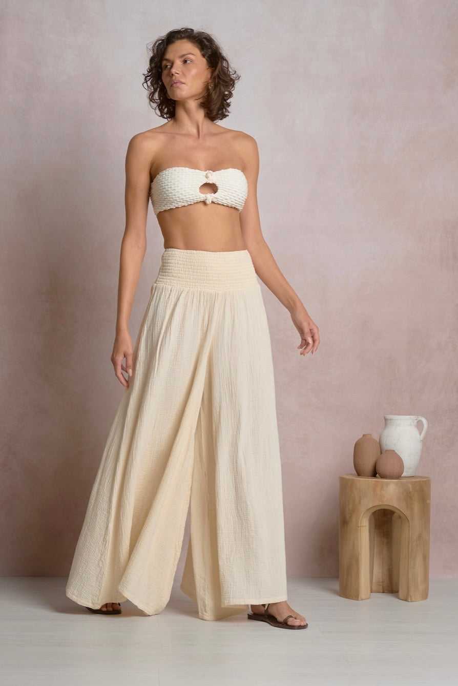 Cream Wide Leg Gauze Pants