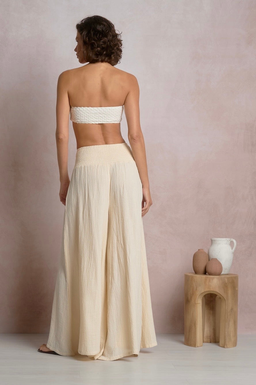 Cream Wide Leg Gauze Pants