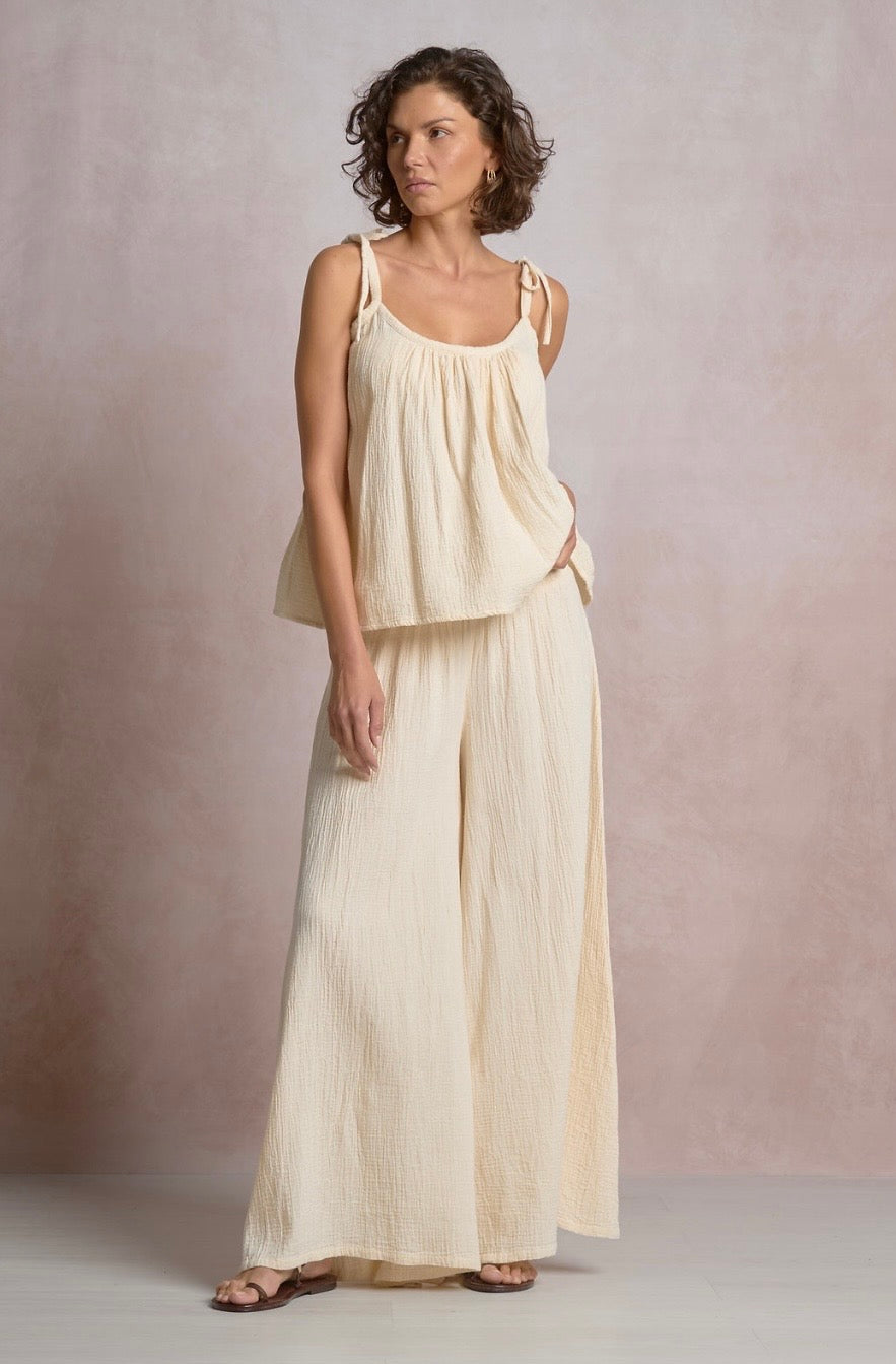Cream Wide Leg Gauze Pants