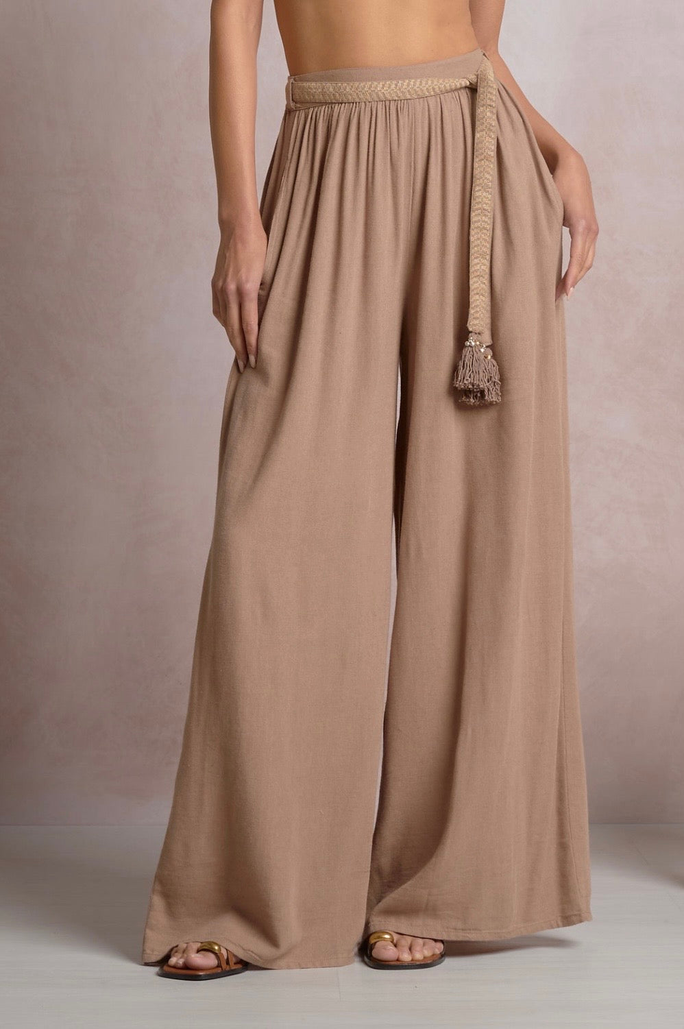 Taupe Pants with Braided Belt