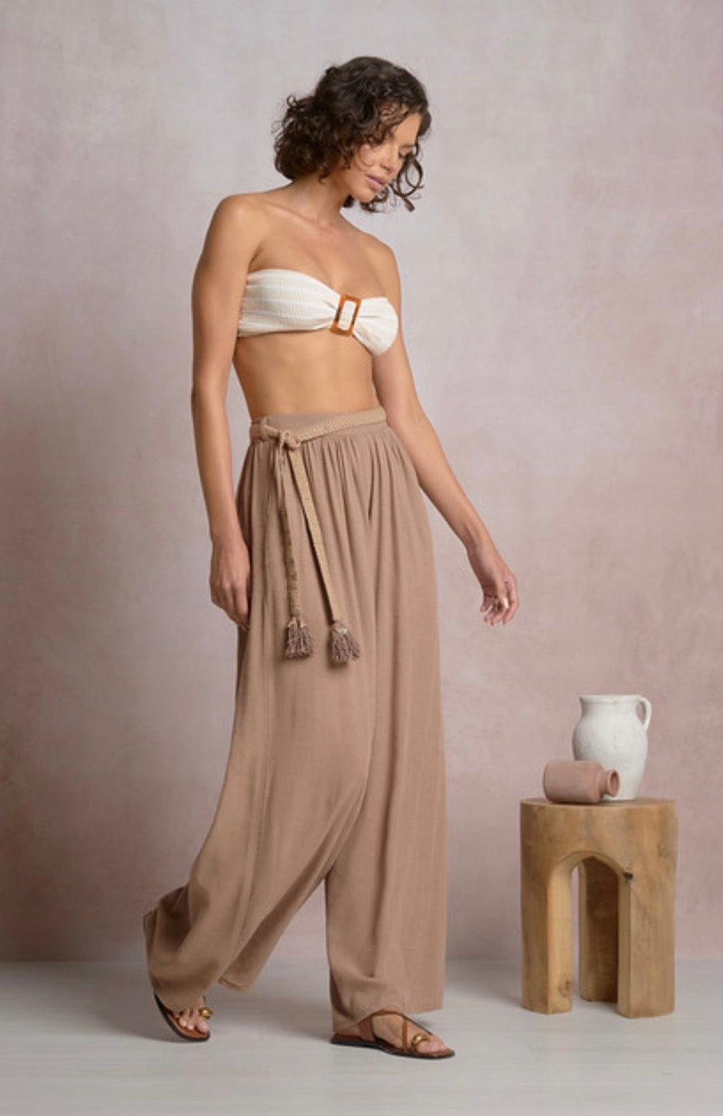 Taupe Pants with Braided Belt