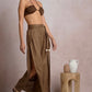 Brown Linen Pant with Beaded Belt