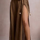 Brown Linen Pant with Beaded Belt