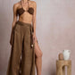 Brown Linen Pant with Beaded Belt