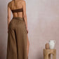 Brown Linen Pant with Beaded Belt