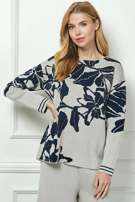 Taupe & Blue Jacquard Sweater