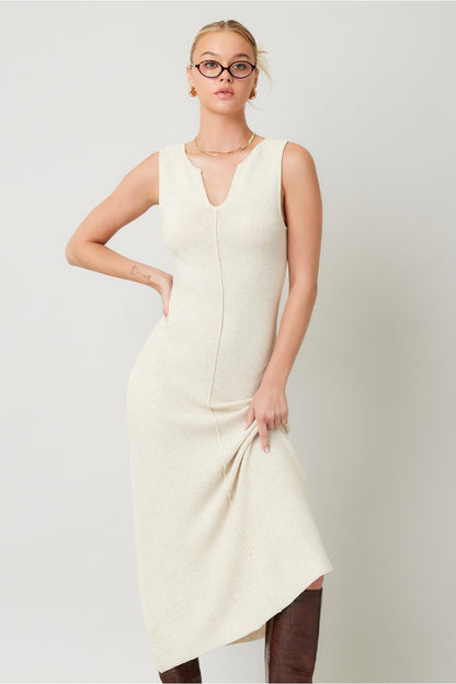 Cream Sleeveless Knit Dress