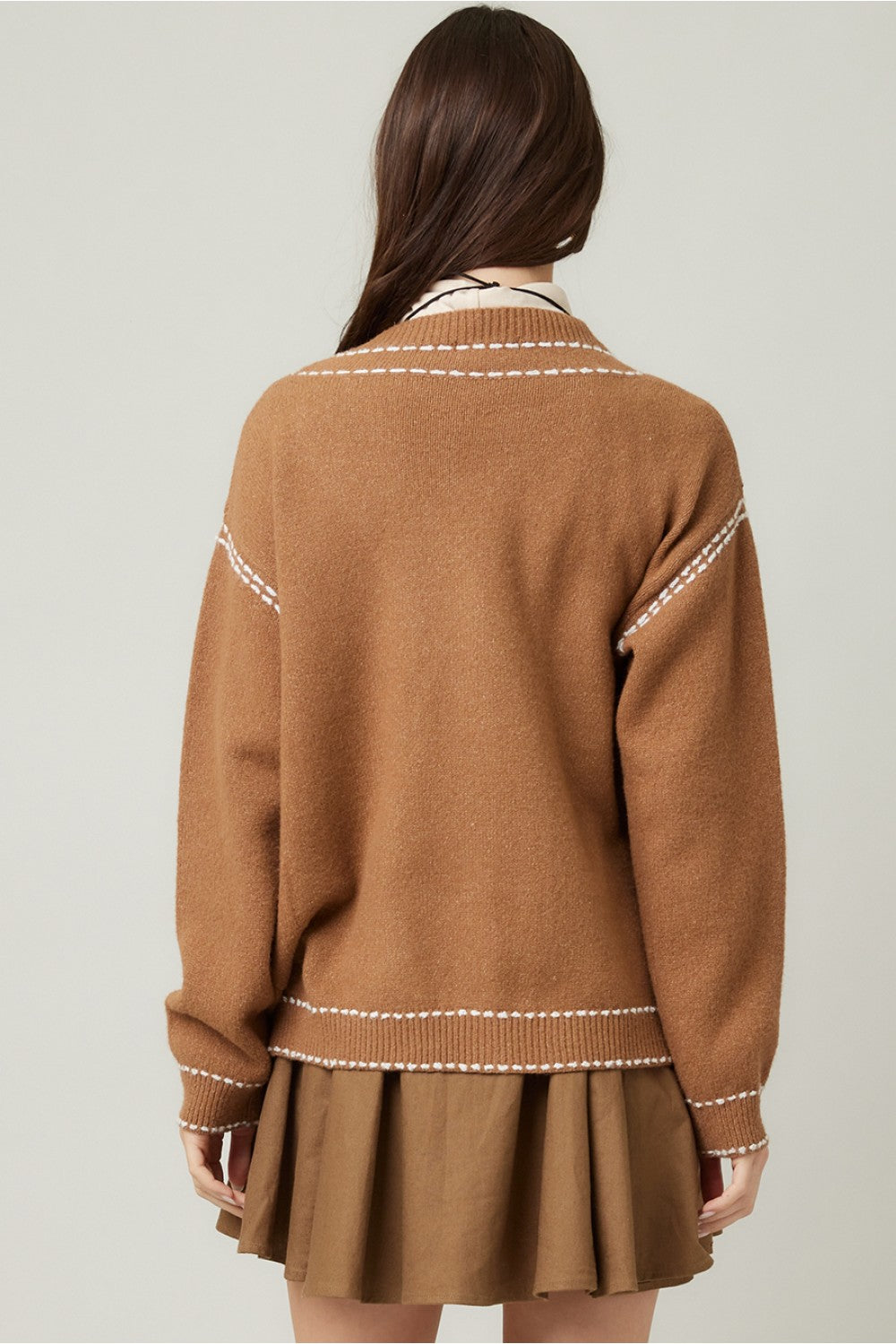 Tan with Contrast Stitching Cardigan
