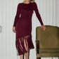 Wine Knit Dress with Fringe Detail