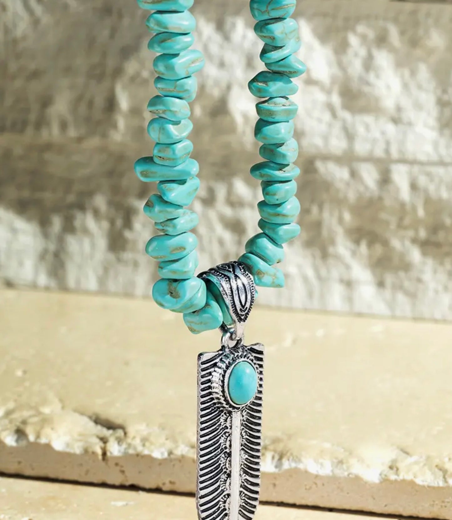 Stone Feather Pendant Necklace