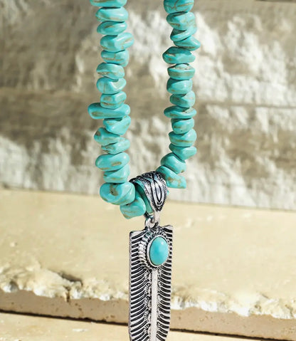 Stone Feather Pendant Necklace
