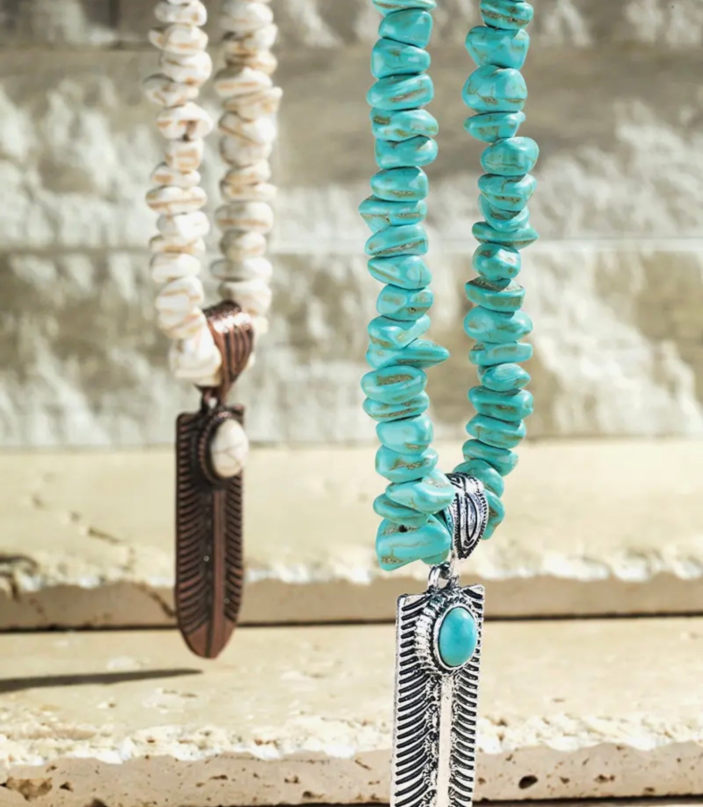 Stone Feather Pendant Necklace