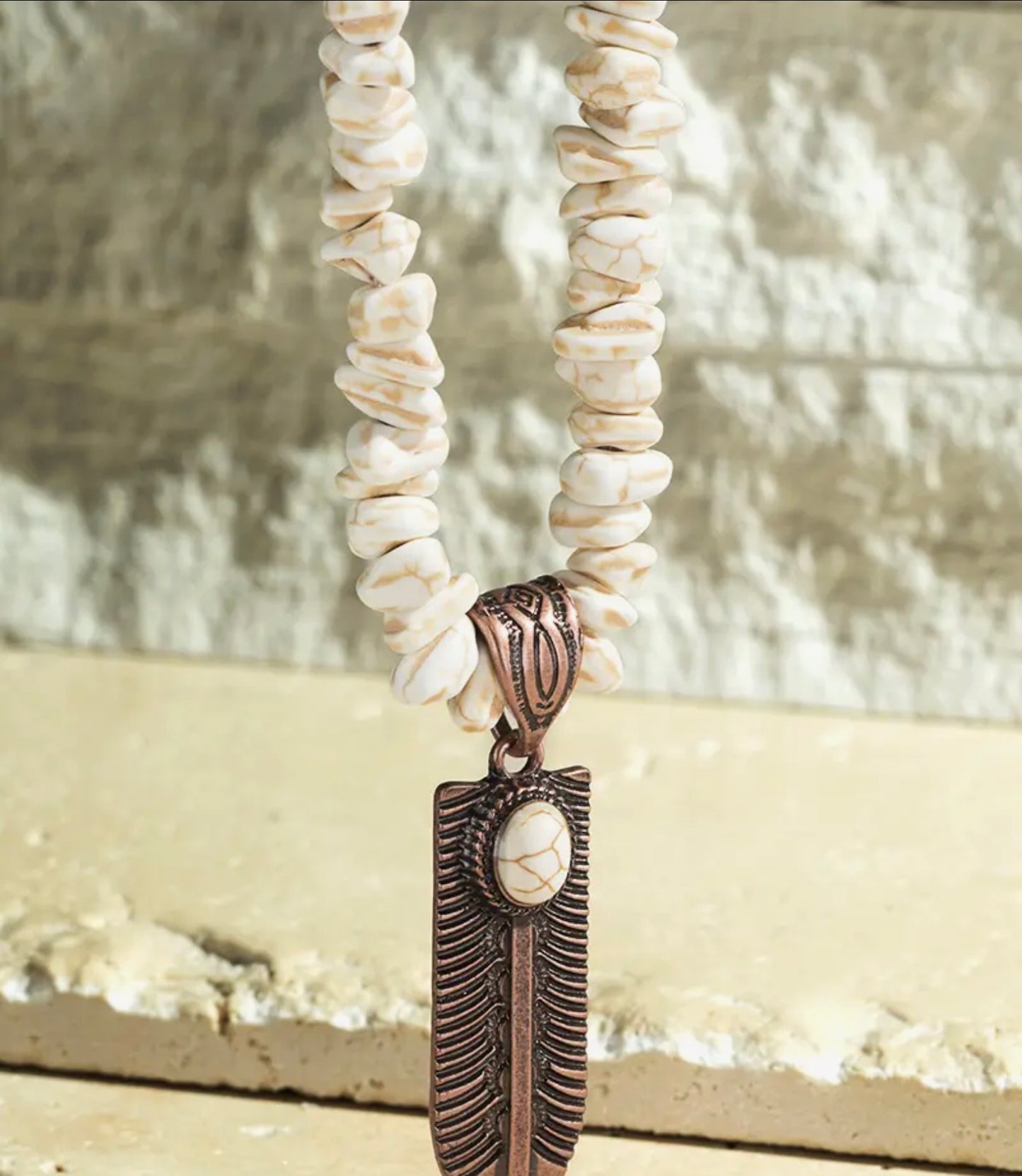 Stone Feather Pendant Necklace
