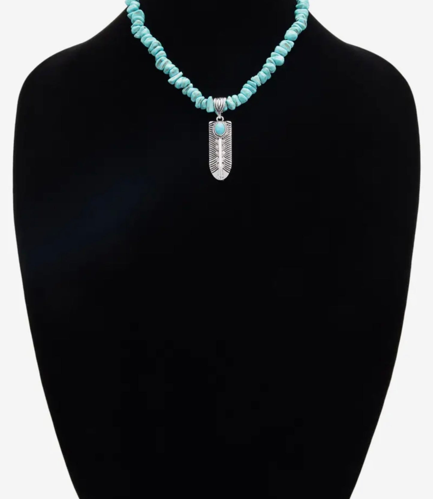 Stone Feather Pendant Necklace