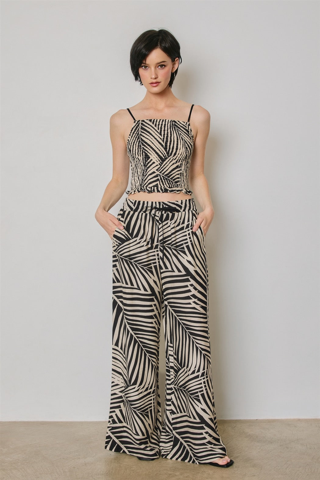 Fern Print Black & White Wide Leg Pant