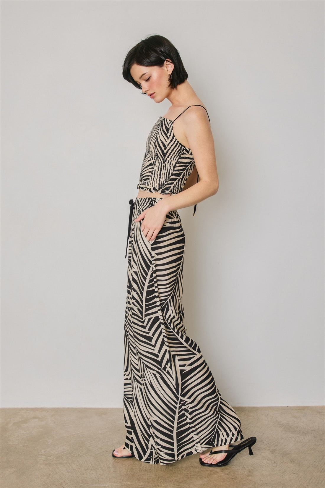 Fern Print Black & White Wide Leg Pant