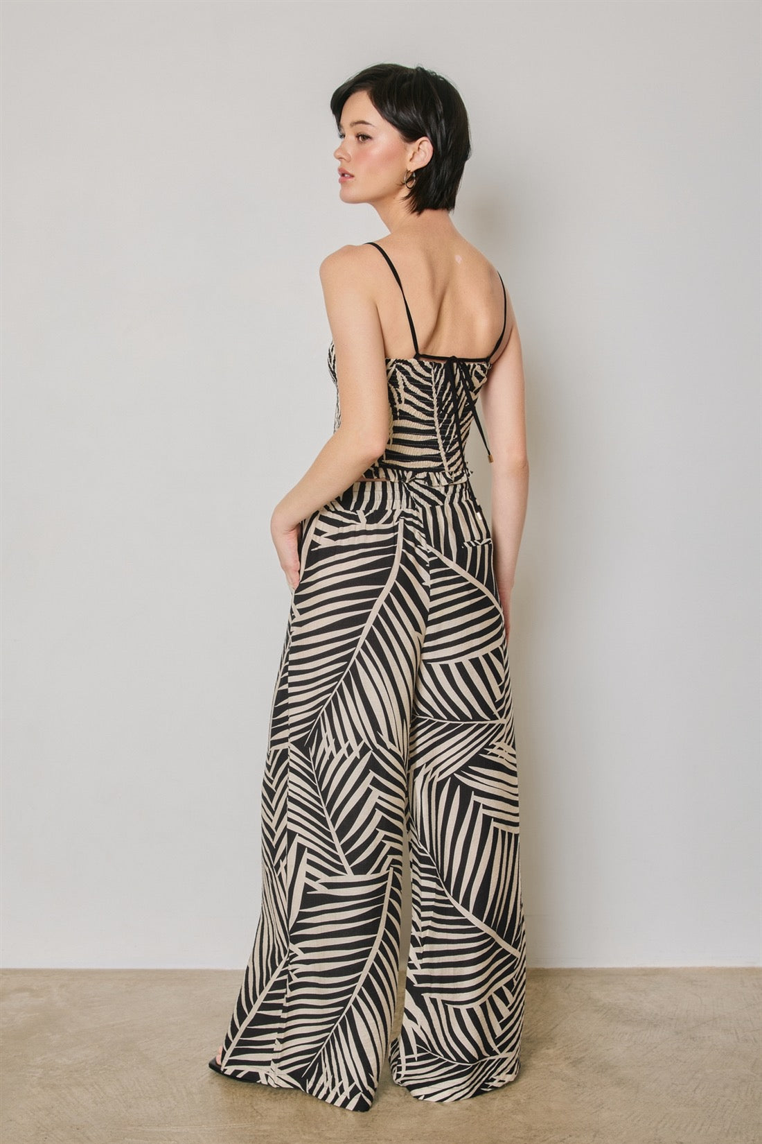 Fern Print Black & White Wide Leg Pant
