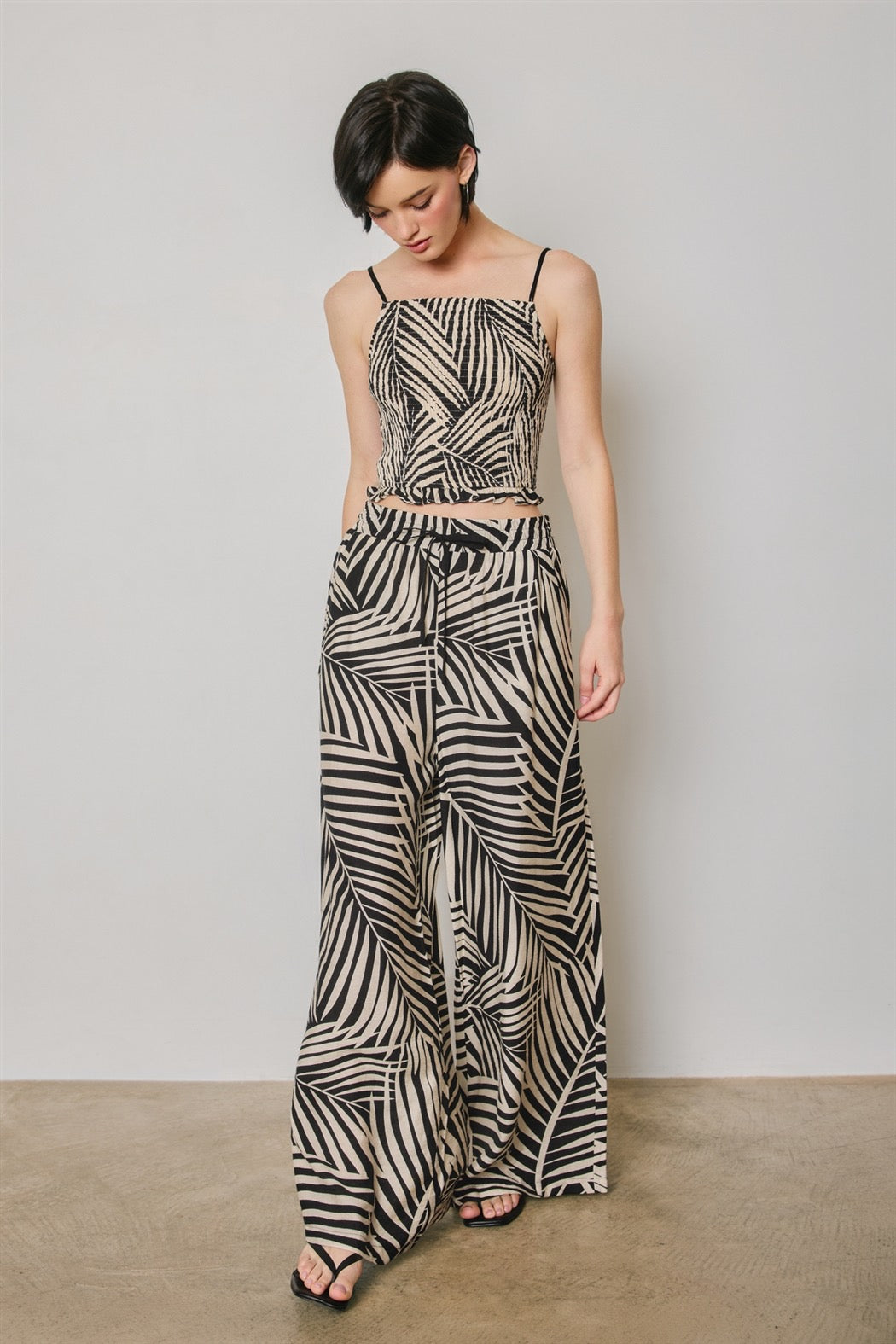Fern Print Black & White Wide Leg Pant