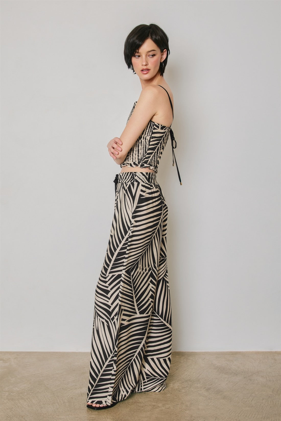 Fern Print Black & White Wide Leg Pant